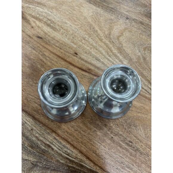 Vintage Set of 2 Pewter Candle Holders 3.5" - Picture 3 of 4
